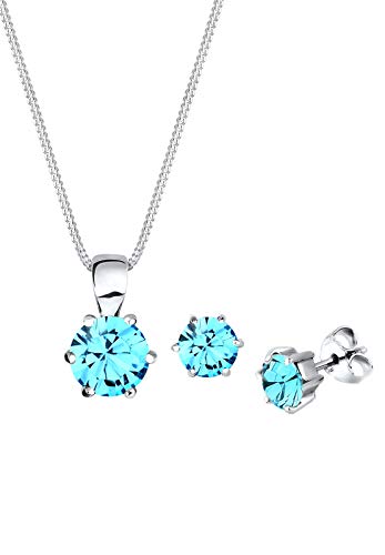 Elli Damen Schmuck Schmuckset Halskette + Ohrringe Klassisch Basic Silber 925 Swarovski® Kristalle Blau Länge 45 cm  